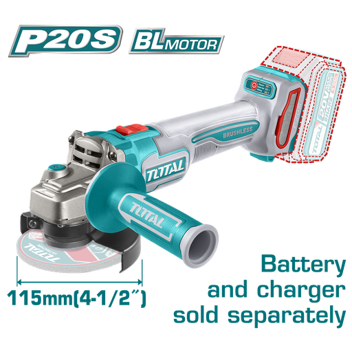 [20298] PULIDORA INALAMBRICA 4 1/2 INDUSTRIAL 20V BATERIA Y CARGADOR NO INCLUIDO MOTOR SIN ESCOBILLAS SUPER TOTAL (UTAGLI21154)