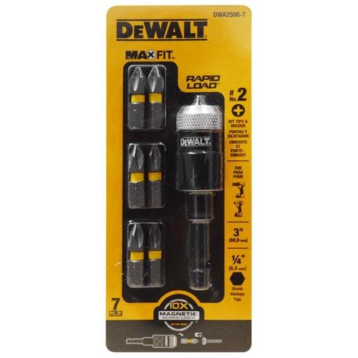 [10181] PUNTAS TALADRO DEWALT X 7 CAMBIO RAPIDO-CAMISA MAGNETICA (JUEGO) (DWA2500-7