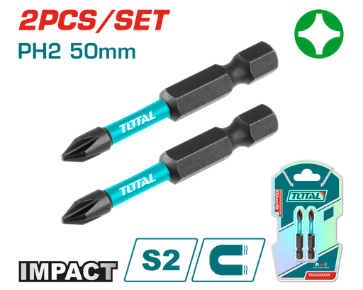 [20585] PUNTAS TALADRO IMANTADA 50MM (+) (+) JUEGO X 2 PZS INDUSTRIAL SUPER TOTAL (TACIM71PH250)