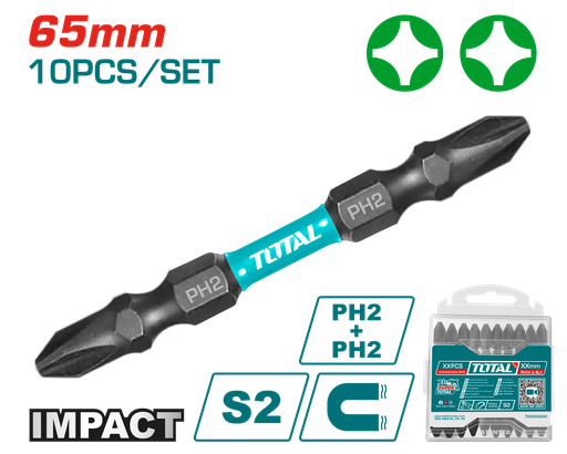 [20944] PUNTAS TALADRO INDUSTRIAL DOBLE PUNTA IMANTADA 65MM (+) (+) JUEGO X 10 PZS INDUSTRIAL SUPER TOTAL (TACIM16PH233)