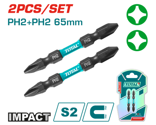 [20565] PUNTAS TALADRO INDUSTRIAL DOBLE PUNTA IMANTADA 65MM (+) (+) JUEGO X 2 PZS SUPER TOTAL (TACIM72PH265)
