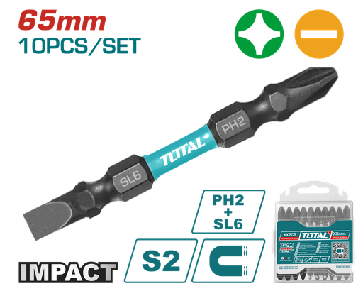 [20945] PUNTAS TALADRO INDUSTRIAL DOBLE PUNTA IMANTADA 65MM (+) (-) JUEGO X 10 PZS INDUSTRIAL  SUPER TOTAL (TACIM16HL133)