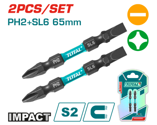 [20948] PUNTAS TALADRO INDUSTRIAL DOBLE PUNTA IMANTADA 65MM (+) (-) JUEGO X 2 PZS INDUSTRIAL SUPER TOTAL (TACIM72HL665)