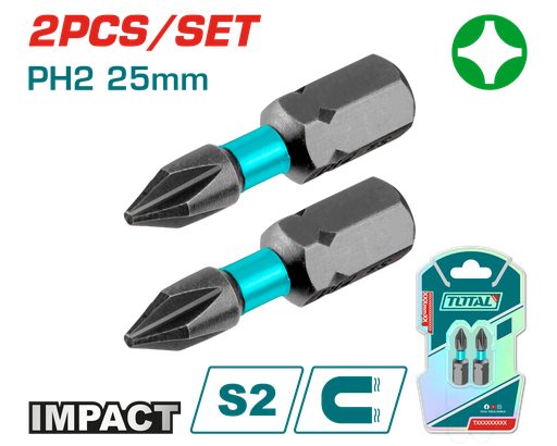 [20943] PUNTAS TALADRO INMANTADAS  DE IMPACTO (+) 25MM X 2 PZS INDUSTRIAL TOTAL (TACIM71PH225)