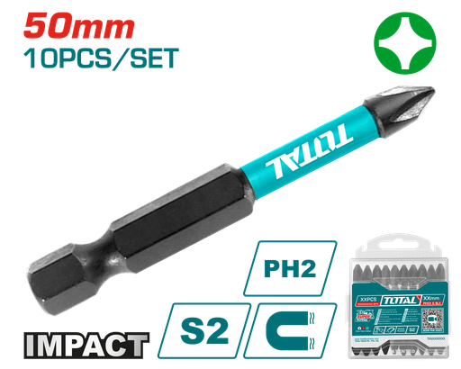 [17412] PUNTAS TALADRO INMANTADAS DE IMPACTO (+) 50MM X 10 PZS INDUSTRIAL TOTAL (TACIM16PH223)