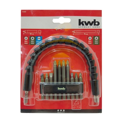 [16060] PUNTAS TALADRO JUEGO X 10 PZS + EJE FLEXIBLE KWB (49113990)