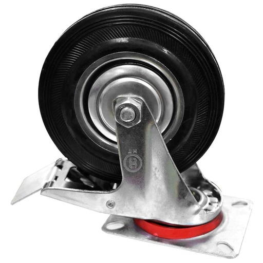 [12131] RODACHINES 5 PLANO NEGRO CAUCHO CON FRENO Y RIN 125MM 150KG (INDIVIDUAL) (HT80419)