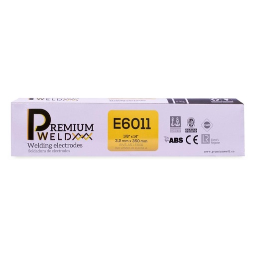 [16107] SOLDADURA DE ELECTRODO 6011 - 1/8 BLANCA PREMIUM WELD ( CAJA X 5 KLS)