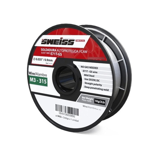 [15786] SOLDADURA FCAW AUTOPROTEGIDA AWS E71T-GS 1 KG SWEISS (0.035/0.9MM) (M3-315)