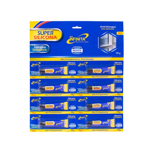 [16241] SUPER SILICONA SELLADORA INFINITA CARTON X 8 PCS  (15 GRS) 762