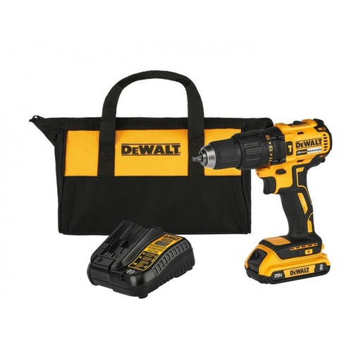 [15073] TALADRO ATORNILLADOR RECARGABLE DEWALT 1 BATERIA 2AH PERCUTOR 1/2  20V SIN ESCOBILLAS (DCD7781D1-B3) CAJA CARTON + MALETIN DE LONA