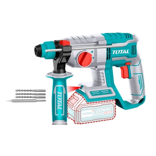 [20556] TALADRO ROTOMARTILLO INALAMBRICO SDS PLUS 20V 2.0 JOULES INDUSTRIAL INCLUYE 3 BROCAS Y 1 CINCEL BATERIA Y CARGADOR NO INCLUIDO TOTAL (TRHLI20208)