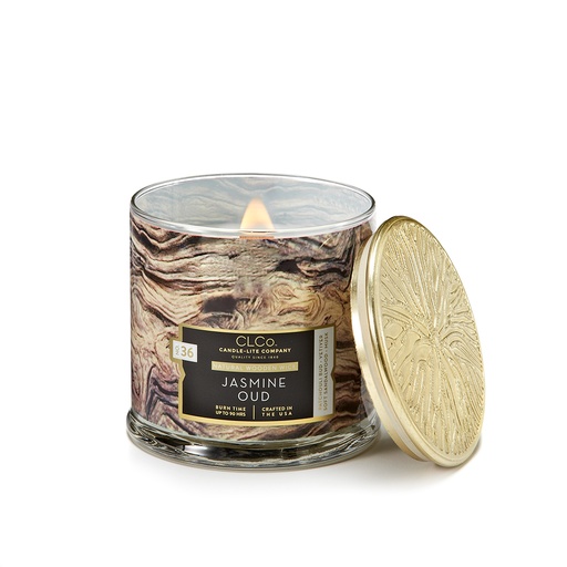 [15251] VELA 14 OZ TAPA DORADA PABILO EN MADERA JASMINE OUD CANDLE LITE (4330676)