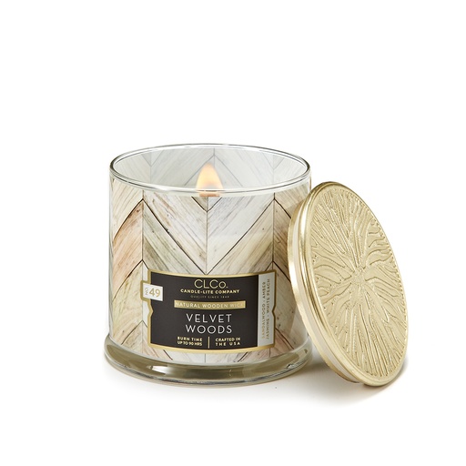 [15246] VELA 14 OZ TAPA DORADA PABILO EN MADERA VELVET WOODS CANDLE LITE (4330666)