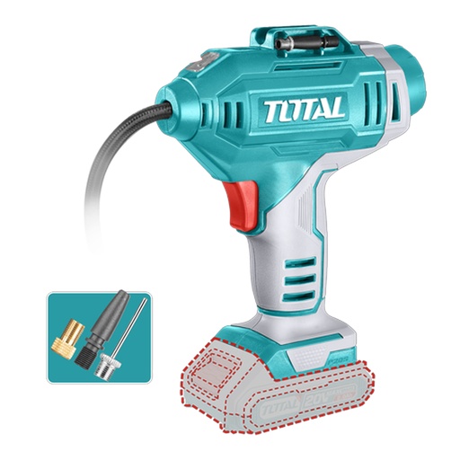 [21238] COMPRESOR MINI INALAMBRICO 20V 150PSI PARA CARRO BATERIA Y CARGADOR NO INCLUIDO SUPER TOTAL (TACLI2018)