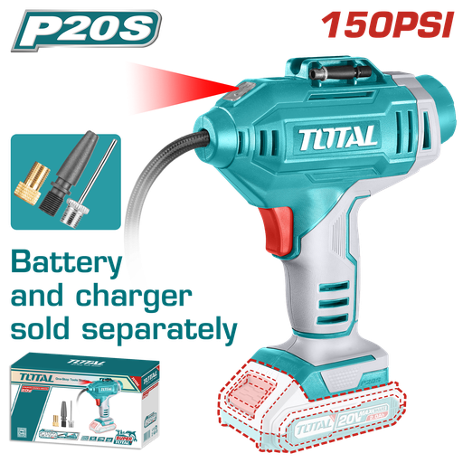[21238] COMPRESOR MINI INALAMBRICO 20V 150PSI PARA CARRO BATERIA Y CARGADOR NO INCLUIDO SUPER TOTAL (TACLI2018)