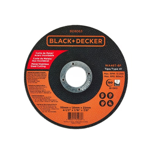 [8659] DISCO BLACK & DECKER CORTE METAL/ACERO INOX 4 1/2 PLANO (BD8063) 1/16 X 7/8