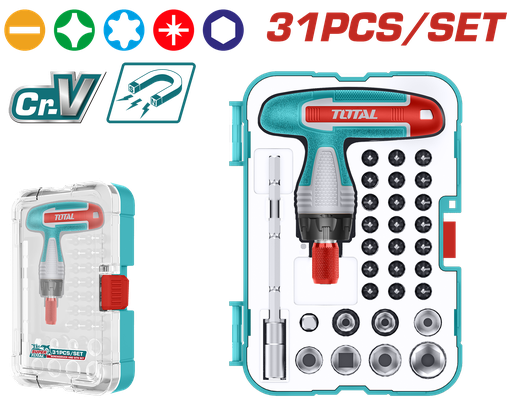 [21251] JUEGO DE DESTORNILLADORES PUNTAS INTERCAMBIABLES X 31 PZS SUPER TOTAL (TACSD30316)
