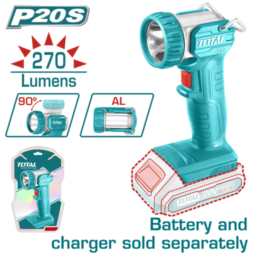 [21207] LINTERNA INALAMBRICA 270 LUMENES 20V INDUSTRIAL BATERIA Y CARGADOR NO INCLUIDO SUPER TOTAL (TWLI2038)
