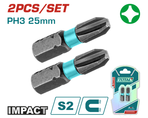 [21215] PUNTAS TALADRO IMANTADA PH3 25MM (+) (+) JUEGO X 2 PZS INDUSTRIAL SUPER TOTAL (TACIM71PH325)