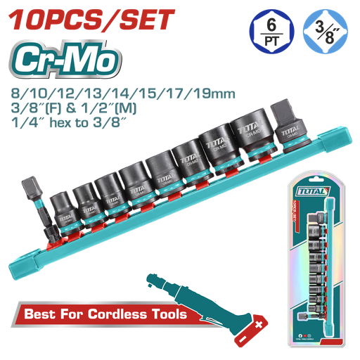 [21362] COPAS DE IMPACTO 3/8  JUEGO X 10PZS 8 - 19 MM  INDUSTRIAL SUPER TOTAL (THTISD38104)