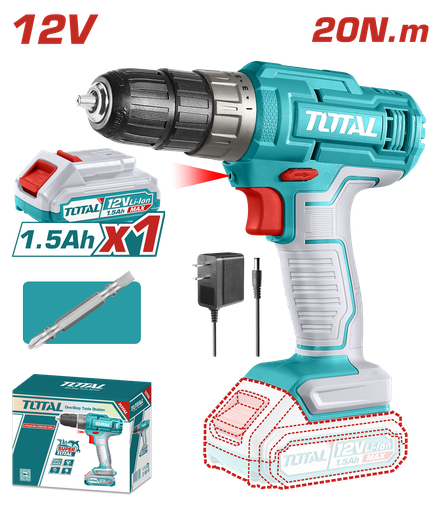 [21429] TALADRO DE INALAMBRICO  1/32-3/8  12V 20 N.M INCLUYE 1 BATERIA DE 1.5AH SUPER TOTAL (UTDLI1218)