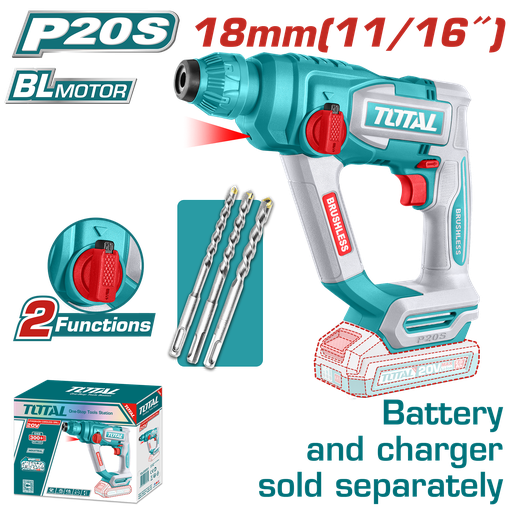 [21437] TALADRO INALAMBRICO ROTOMARTILLO SDS PLUS 11/16 BATERIA Y CARGADOR NO INCLUIDO SUPER TOTAL  (TRHLI20188)