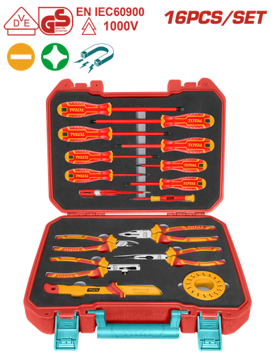 [21442] SET DE HERRAMIENTAS AISLADAS 1000V X 16 PZS INDUSTRIAL SUPER TOTAL (THKITH1601)