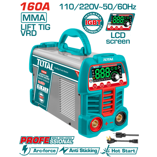 [21461] SOLDADOR INVERSOR DIGITAL 160A (MMA-LIFT TIG-VRD) 110-220V INDUSTRIAL SUPER TOTAL (UTW216069)