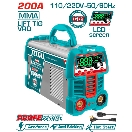 [21462] SOLDADOR INVERSOR DIGITAL 200A (MMA-LIFT TIG-VRD) 110-120V INDUSTRIAL SUPER TOTAL (UTW2200691)