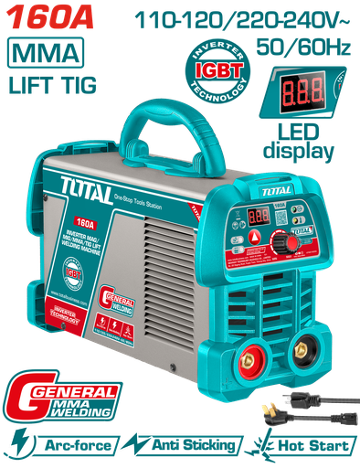 [21463] SOLDADOR INVERSOR DIGITAL 160A (MMA-LIFT TIG) 110-120V INDUSTRIAL SUPER TOTAL (UTW216059)