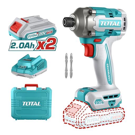 [21473] ATORNILLADOR DE IMPACTO INALAMBRICO 1/4 20V 230NM  INCLUYE 2 BATERIAS, 2 PUNTA TALADRO INDUSTRIA  SUPER TOTAL (UTIRLI2023)