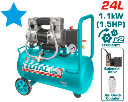 [21586] COMPRESOR AIRE HORIZONTAL 24L  1.5HP 116PSI 110-120V  1100W 60HZ  SUPER TOTAL (UTCS1110242)