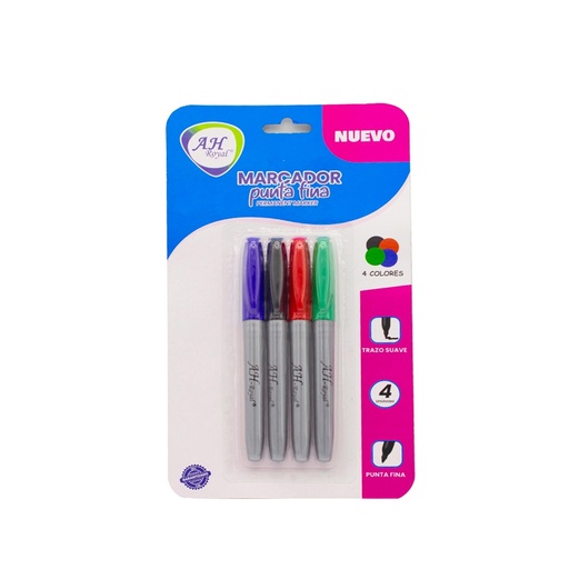 [21813] MARCADOR PUNTA FINA SET X 4 AH ROYAL (PAC3581)