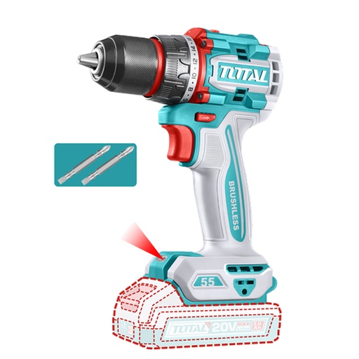 [21847] TALADRO INALAMBRICO 1/2" 20V 55 N.M CARGADOR Y BATERIA NO INCLUIDO SUPER TOTAL (TDLI205581)