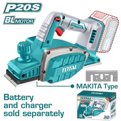 [21855] CEPILLO INALAMBRICO PARA MADERA 20V  INCLUYE GUIA Y LLAVE, BATERIA Y CARGADOR NO INCLUIDO INDUSTRIAL SUPER TOTAL (TRLI20401)