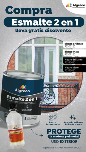 [14588A] ESMALTE (RAPIDO) 2 EN 1 BLANCO GALON (92300101 (ALGRECO) BONIFICADO DISOLVENTE GRATIS