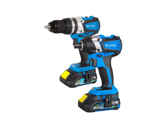 [22069] COMBO ELITE TALADRO PERCUTOR INALAMBRICO 1/2 20V 55NM + ATORNILLADOR DE IMPACTO 1/4 200NM INCLUYE 2 BATERIAS 2AH (KIT2XB20)