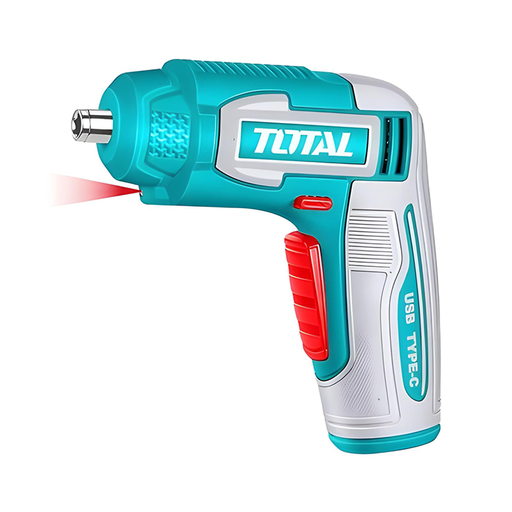 [22092] ATORNILLADOR INALAMBRICO 4V 4NM ESTUCHE PLASTICO + 8 PUNTAS TALADRO  Y CONECTOR SUPER  TOTAL (TSDLI0458)