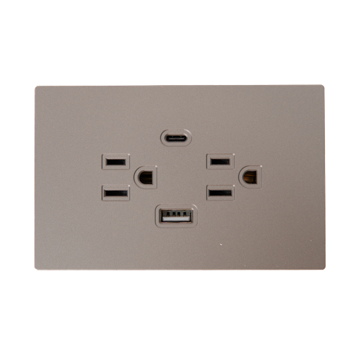 [22126] TOMA DOBLE + TIPO USB + TIPO C TERRA GRIS  UDUKE (V8-032)