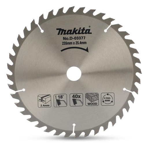 [22171] DISCO DE SIERRA CIRCULAR 9 1/4" X 40 DIENTES PARA MADERA MAKITA (D-03377)