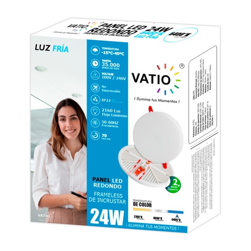 [15184C] PANEL LED 24W REDONDO INCRUSTAR SIN MARCO LUZ DIA 6500K ONIX (ZFR508) (copia)