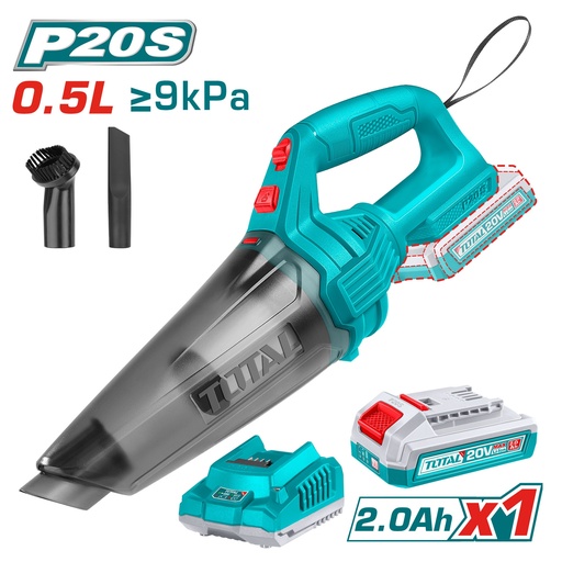 [22203] ASPIRADORA DE MANO INALAMBRICA 20V 0.5L INCLUTE 1 BATERIA 2.0AH Y CARGADOR  TOTAL (UTVLI20126)