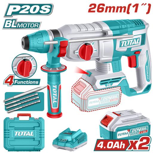 [22298] TALADRO ROTOMARTILLO 1" 20V SDS PLUS 2.5 JULES  INCLUYE 3 BROCAS , 1 CINCEL CARGADOR  Y BATERIA  INDUSTRIAL TOTAL (UTRHLI202682)