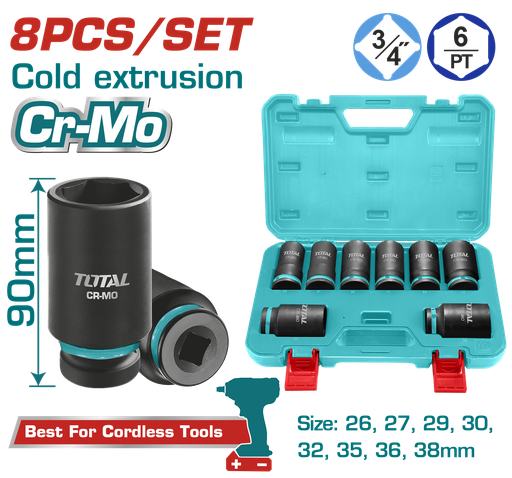 [22364] COPAS DE IMPACTO 3/4 JUEGO X 8 PZS 26 - 38 MM INDUSTRIAL TOTAL (THKISD34082L)