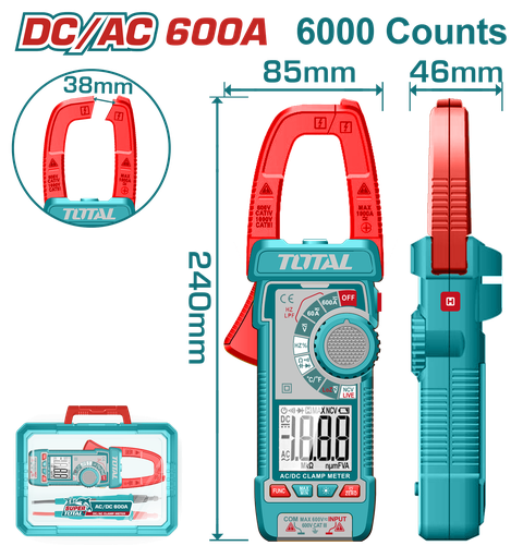 [22393] PINZA VOLTIAMPERIMETRICA DIGITAL 600A  6000 CONTEOS RMS INDUSTRIAL TOTAL (TMT766002)