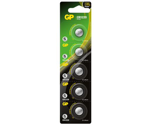 [22480] PILA LITHIUM MONEDA GP CR1220 3V 36MAH BLISTER X 5 (PRECIO POR UNIDAD) (GPCR1220-JC5)