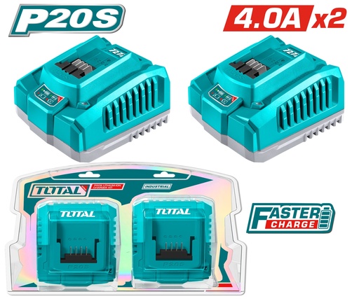 [22498] CARGADOR INTELIGENTE  PARA BATERIAS 20V 4.0AH JUEGO X 2 PIEZAS INDUSTRIAL TOTAL (UTOSLI250388)