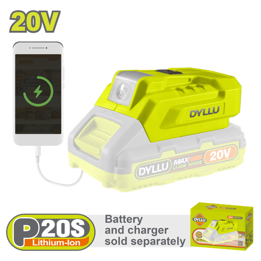 [22697] CARGADOR USB 20V PARA CELULARES Y OTROS EQUIPOS BATERIA Y CARGADOR NO INCLUIDO DYLLU (DTUCP118)