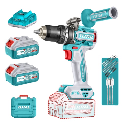 [23047] TALADRO INALAMBRICO  PERCUTOR 1/2 20V 96 N.M INCLUYE 2 BATERIA DE 4.0AH, CARGADOR, INCLUYE ACCESORIOS  INDUSTRIAL SUPER TOTAL (UTIDLI209686)